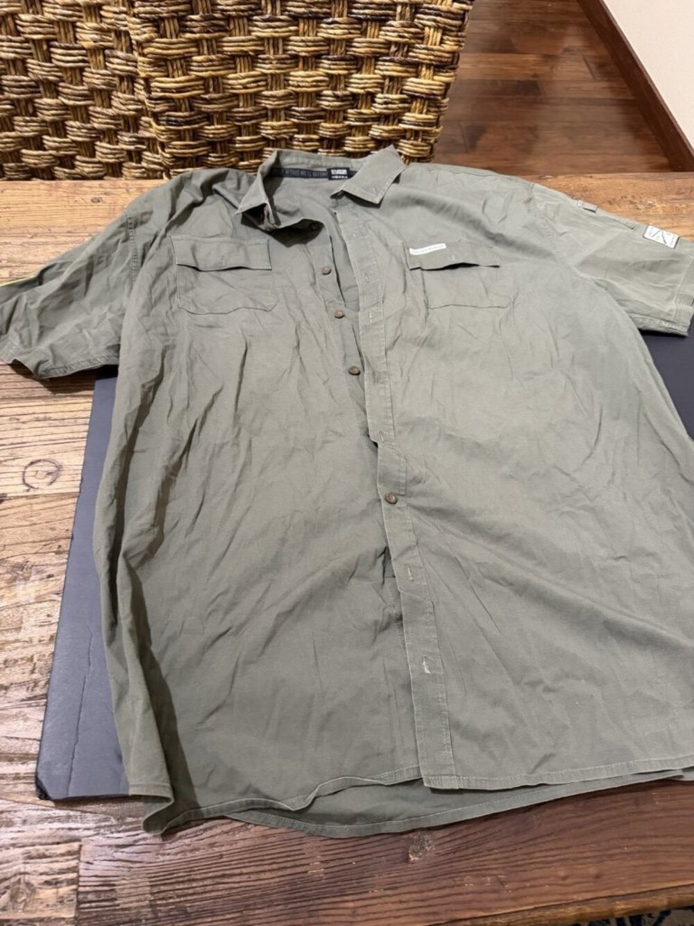 Grunt Style Garage Button Up Shirt Mens XXXL Olive Short Sleeve American Flag